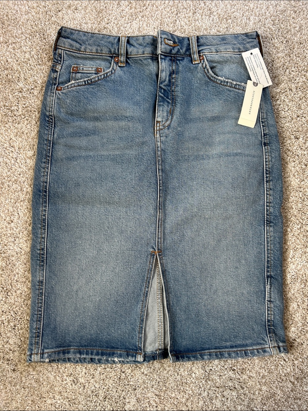 Anthropologie Blue Denim Pencil Skirt with Front Vent